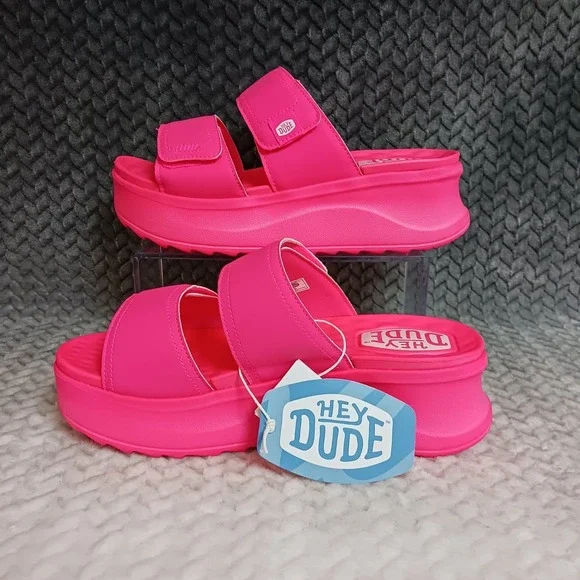 Hey Dude Delray Slide Mono Classic Women's Sandals Electric Pink Platform Sz 9 - Picture 2 of 12
